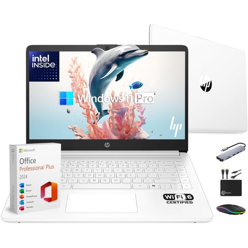 HP 14 inch white laptop front view
