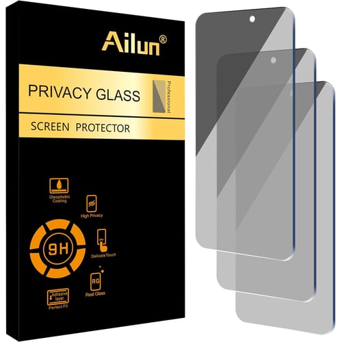 Ailun privacy tempered glass screen protector showing hardness and clarity