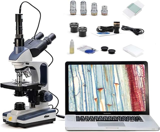 SWIFT Trinocular Compound Microscope SW350T,40X-2500X Magnification,Siedentopf Head,Research-Grade,Two-Layer Mechanical Stage,1.3mp Camera and Software Windows and Mac Compatible - product photo 3 of 5