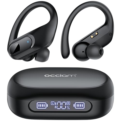 GNMN Active Noise Cancelling Ear Buds Wireless Earbuds 96hrs Playback Bluetooth Headphones Dual Battery Display Stereo Bass Earphones with Earhooks Microphone IPX7 Waterproof for Sports/Workout - product photo 3 of 5
