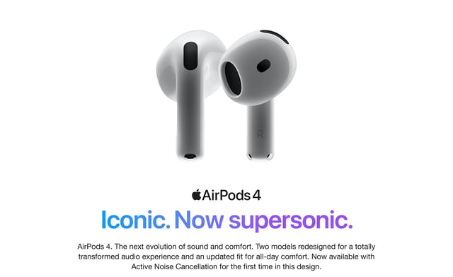 Apple AirPods 4 Wireless Earbuds, Bluetooth Headphones, Personalized Spatial Audio, Sweat and Water Resistant, USB-C Charging Case, H2 Chip, Up to 30 Hours of Battery Life, Effortless Setup for iPhone - product photo 4 of 5