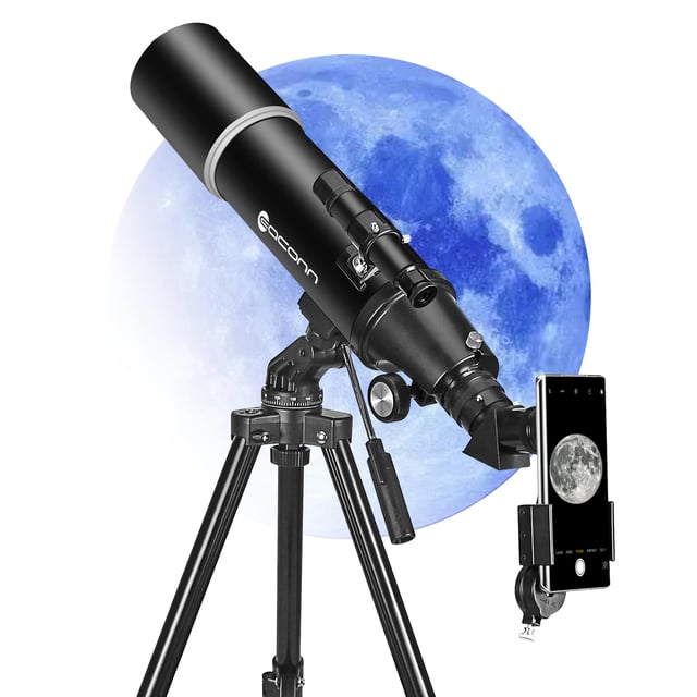 HUGERSTAR Telescope, Telescope for Adults & Kids & Astronomy Beginners, 80mm Aperture 600mm Portable Refractor Telescopes Fully Multi-Coated Optics with AZ Mount Tripod, Phone Adapter and Moon Filter - product photo 3 of 5