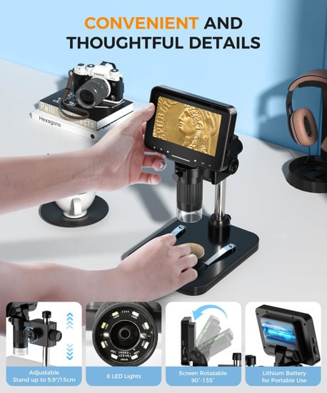 LCD Digital Microscope,4.3 Inch 1080P 10 Megapixels,1-1000X Magnification Zoom Wireless USB Stereo Microscope Camera,10MP Camera Video Recorder with HD Screen - product photo 4 of 5