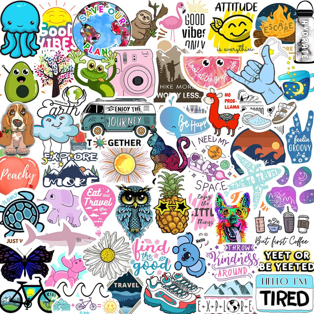100 PCS Water Bottle Stickers for Kids Teens Girls Adults, Aesthetic Cute Vinyl Waterproof Vsco Cool Stickers, Laptop Scrapbook Skateboard Computer Car Sticker Packs - product photo 3 of 5