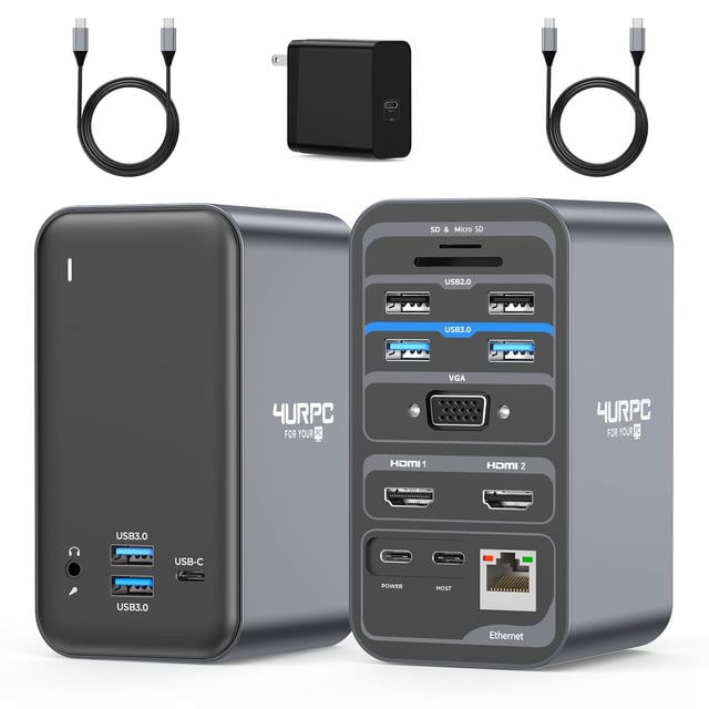 Anker Laptop Docking Station 3 Monitors, 14 in 1 USB C Hub, Triple Display USB C Docking Station with Dual 4K HDMI, 1080p VGA, 80W PD, USB-A/C Data Ports for Dell XPS and More (Charger not Included) - product photo 5 of 5