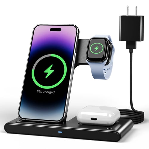 Charging station with iPhone and Apple Watch docked