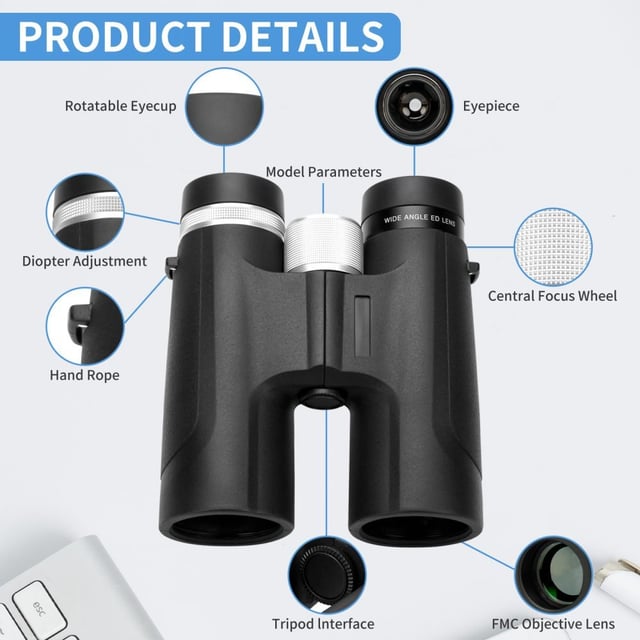 12x42 HD Binoculars for Adults High Powered Binoculars with Upgraded Phone Adapter Waterproof Compact Binocular with Low Light Night Vision for Bird Watching Hunting Outdoor Sports Concerts Black - product photo 3 of 5