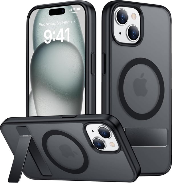 SPIDERCASE Magnetic for iPhone 16 Case,with [3 Stand Ways] [Military Grade Drop Protection] with Invisible Stand Shockproof Slim Phone Case for iPhone 16 6.1'',Black