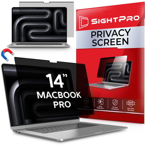 SightPro privacy filter showing side angle privacy effect on MacBook