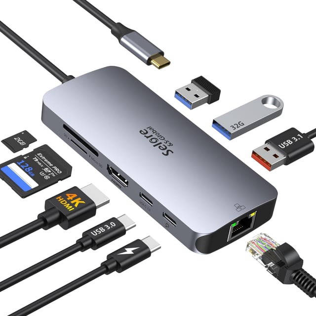 Selore 10Gbps USB C Hub Multiport Adapter, Ethernet Adapter with 4K@60Hz HDMI, Gigabit Ethernet, 3 USB C Ports, 100W PD, USBC Dongle for MacBook Pro Air, iPad, HP, Dell, etc - product photo 3 of 5
