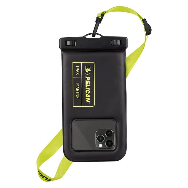Pelican Marine - IP68 Waterproof Phone Pouch w/Storage Pocket (Large) - Floating Waterproof Phone Case - Beach Cruise Travel Essentials - Fits All Phones - Detachable Lanyard - Black/Hi-Vis Yellow - product photo 3 of 5