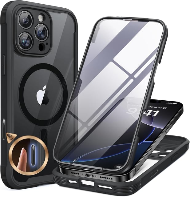 Miracase for iPhone SE Phone Case 3rd/2nd Generation 2022 2020 Full-Body with Built-in Glass Screen Protector, Heavy Duty 360° Protective Shockproof Bumper Cover for iPhone 8/SE 4.7 Inch, Black - product photo 5 of 5