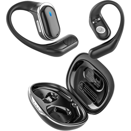 Open ear wireless earbuds in black with earhook design