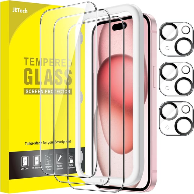 JETech Screen Protector for iPhone 15 6.1-Inch, Tempered Glass Film with Easy Installation Tool, Case-Friendly, HD Clear, 3-Pack - product photo 5 of 5
