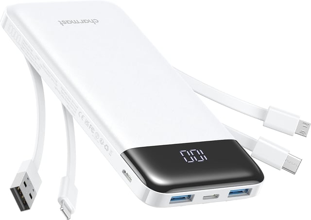 charmast Portable Charger with Built in Cables, Power Bank with Cords Wires, Slim 10000mAh Travel Battery Pack 6 Outputs 3 Inputs 3A Fast Charging for Samsung Google Pixel LG Moto iPhone iPad - product photo 5 of 5