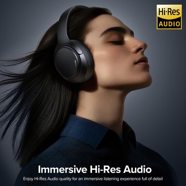 Hybrid Active Noise Cancelling Headphones 120H Playtime Wireless Headphones Bluetooth 6.0 Over Ear Headphones with 6 ENC HD Call Mic, Hi-Res 360° Spatial Audio ANC Headphone for Travel Workout Black - product photo 4 of 5