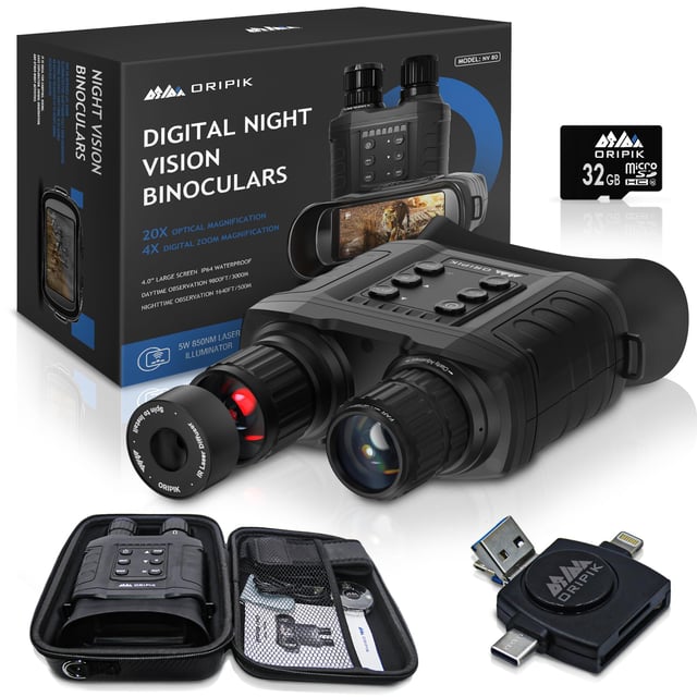 Digital Night Vision Binoculars with 2.4" IPS Screen, 12X Zoom Infrared Binoculars with Camera, Built-in Display, Includes 32GB Memory Card for Bird Watching, Hiking, Travel - product photo 3 of 5