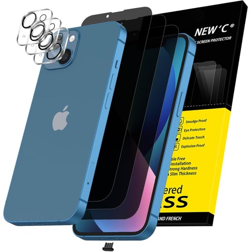 NEW'C Privacy Screen Protector for iPhone 13 bundle with camera lens protectors