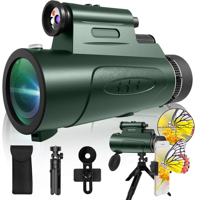 Monocular Telescope with Lights HD Monoculars 80x100 for Adults High Powered Monocular for Hunting with Smartphone Holder & Tripod, Handheld Telescope Suitable for Bird Watching Stargazing-Black - product photo 4 of 5