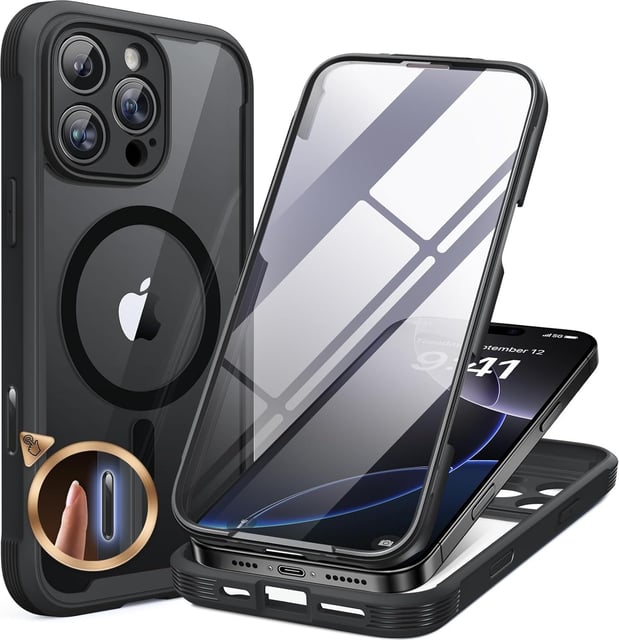 Miracase for iPhone 17 Case 6.3'', Full-Body Bumper Military Drop Protection Outdoor Phone case with Built-in Glass Screen &Camera Control,Easy Installation,No Gap,Compatible with MagSafe,Black - product photo 4 of 5
