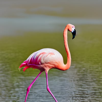 A pink flamingo standing in a body of water