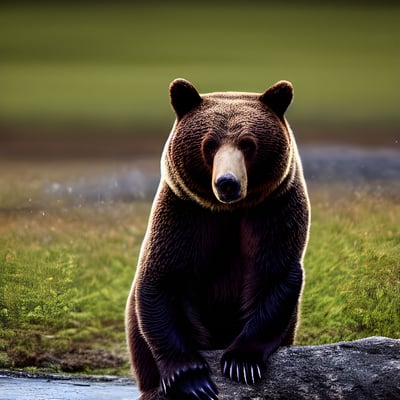 A large brown bear standing on a rock