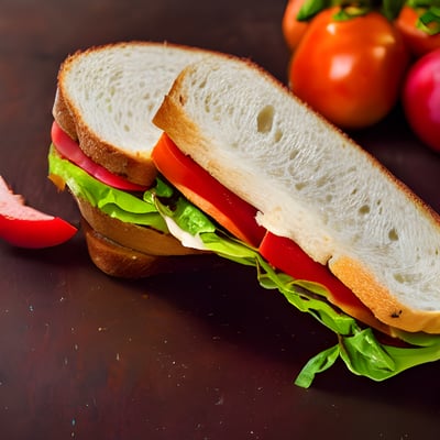 A cut in half sandwich sitting on top of a table