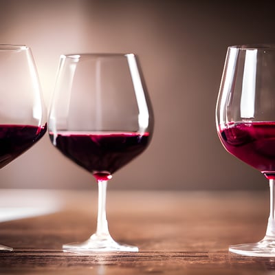 Three glasses of red wine on a table