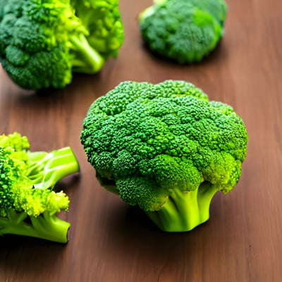 A close up of broccoli florets on a table