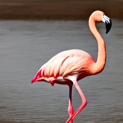 A pink flamingo standing in a body of water