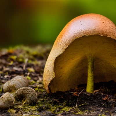 A close up of a mushroom on the ground