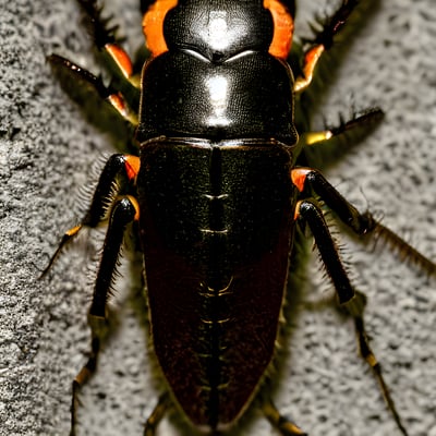 A close up of a bug on the ground