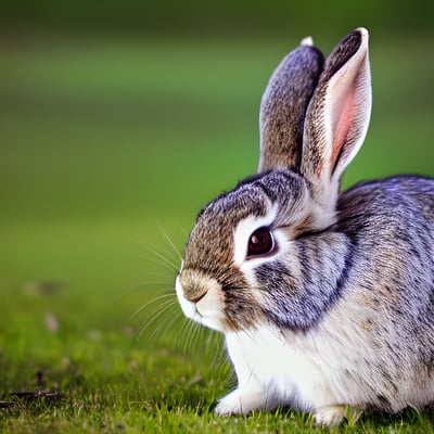 A rabbit sitting on top of a lush green field