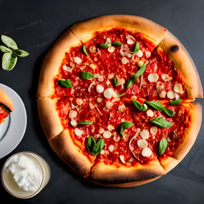 A pizza sitting on top of a wooden cutting board