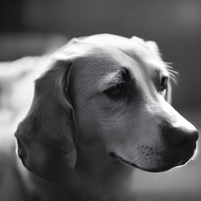 A black and white photo of a dog