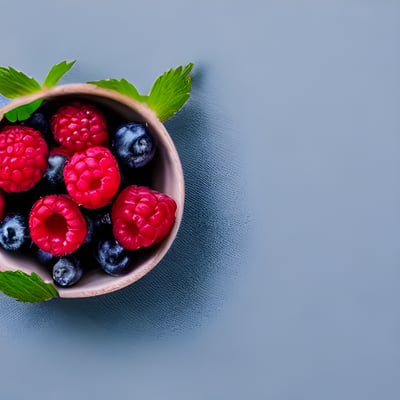 A bowl filled with raspberries and blueberries