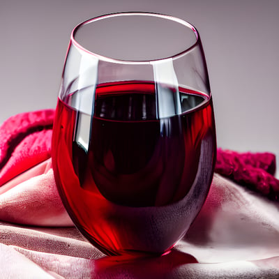 A glass of red wine sitting on top of a table