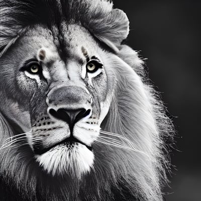 A black and white photo of a lion