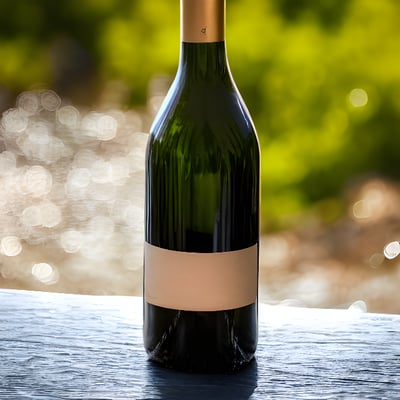 A bottle of wine sitting on top of a wooden table