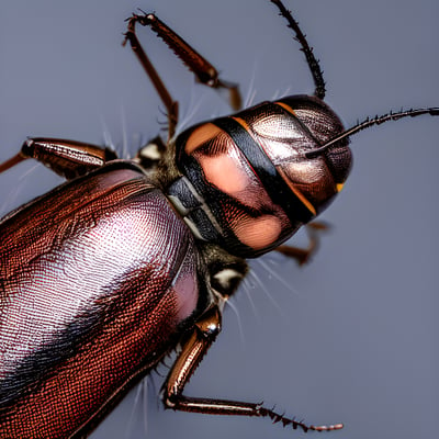 A close up of a bug on a blue background