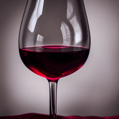 A glass of red wine sitting on a table
