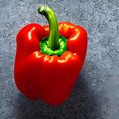 A red bell pepper with a green stem