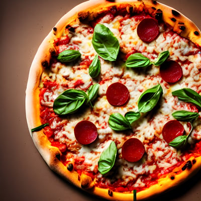 A close up of a pizza on a table