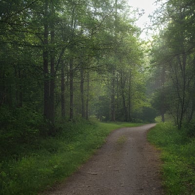 A dirt road in the middle of a forest