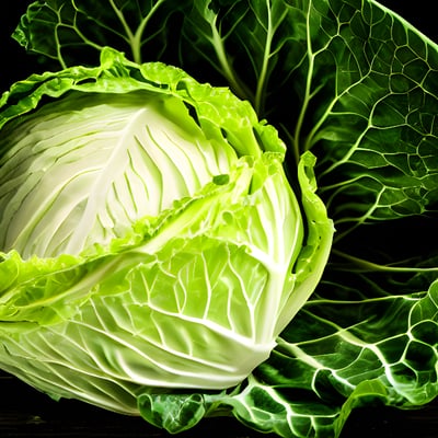 A head of cabbage on a black background