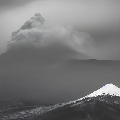 A black and white photo of a mountain with a cloud in the sky