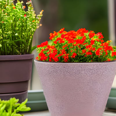 A couple of potted plants sitting on top of a table