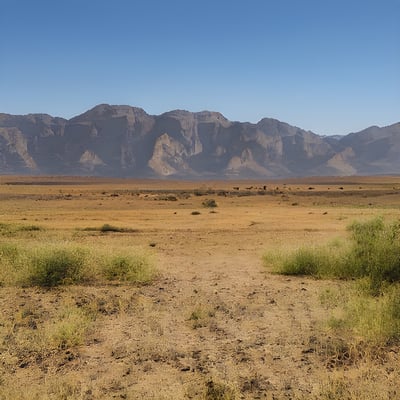 A horse standing in a field with mountains in the background