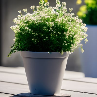 A potted plant sitting on top of a wooden table