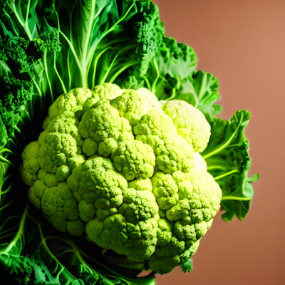 A head of broccoli on a pink background